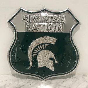 “Spartan Nation” Michigan State wall art Metal Shield Green/White swarovski